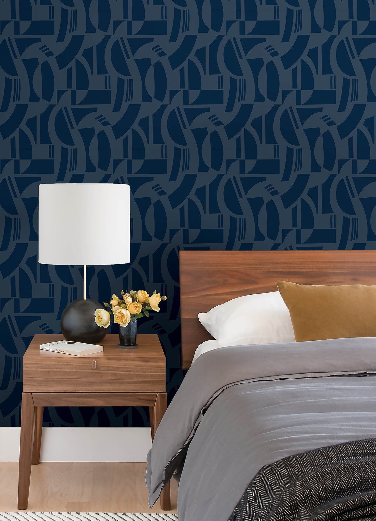 A-Street Prints 4034-87381 Carter Indigo Geometric Flock Wallpaper