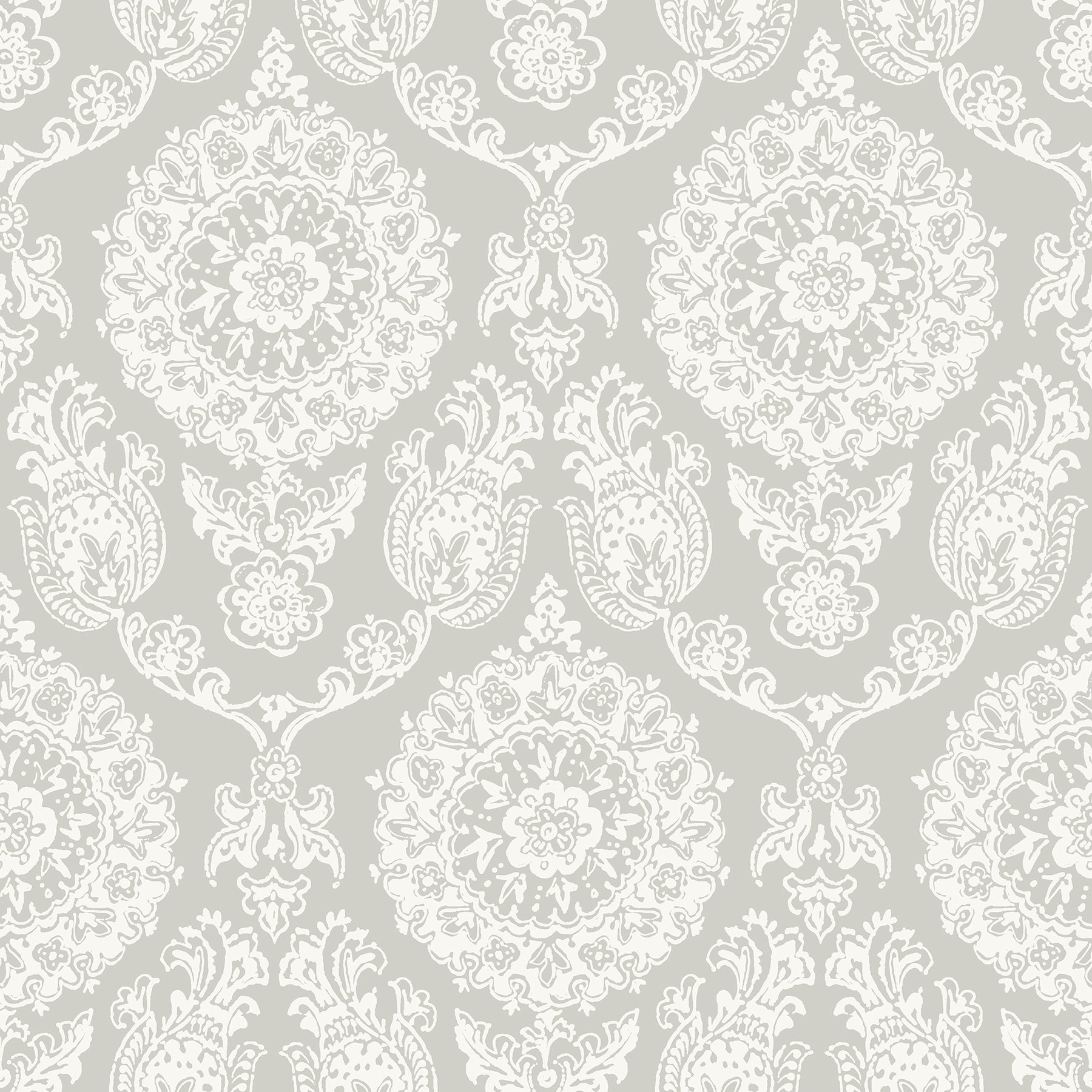 Chesapeake 4071-71020 Helm Damask Taupe Floral Medallion Wallpaper