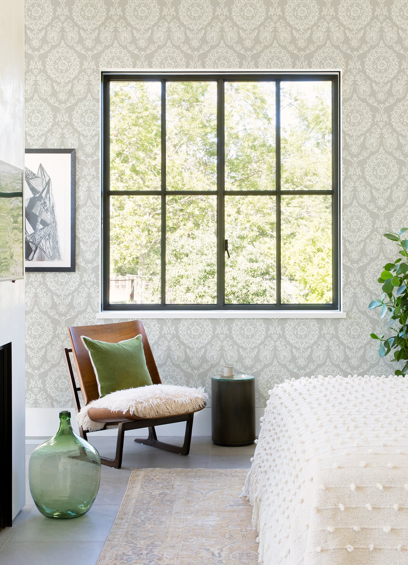 Chesapeake 4071-71020 Helm Damask Taupe Floral Medallion Wallpaper