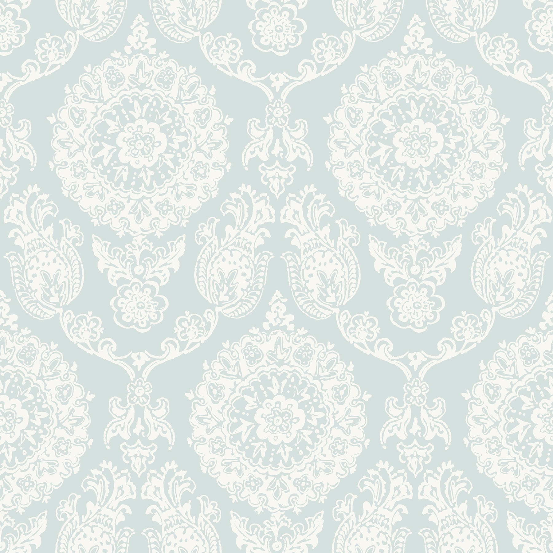 Chesapeake 4071-71023 Helm Damask Aqua Floral Medallion Wallpaper