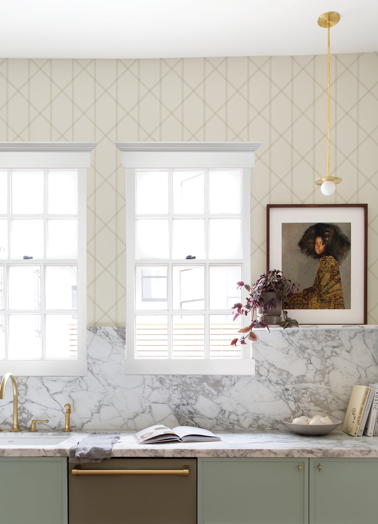 A-Street Prints 4074-26608 Walcott Cream Stitched Trellis Wallpaper