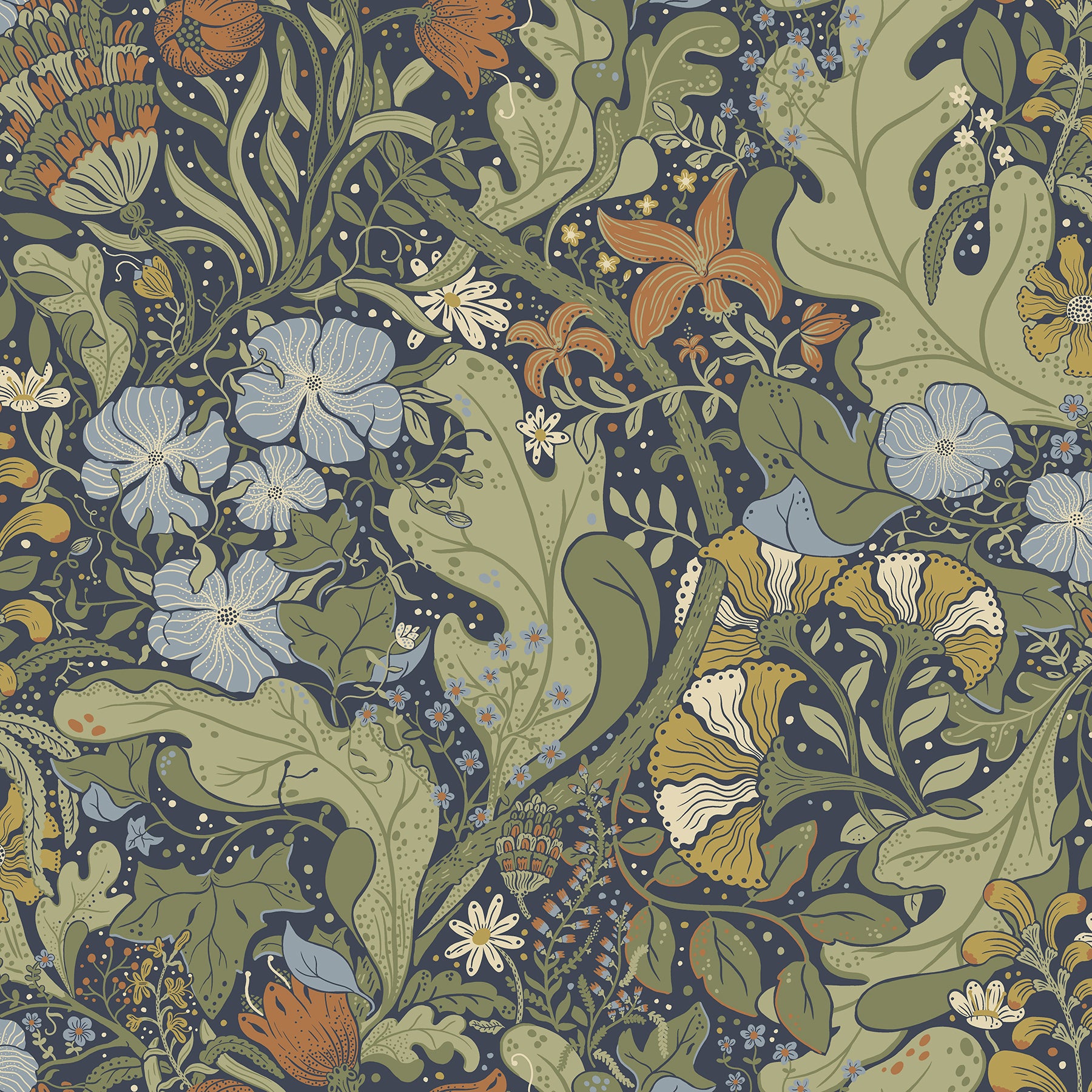 A-street Prints 4080-83102 Elise Indigo Nouveau Gardens Wallpaper
