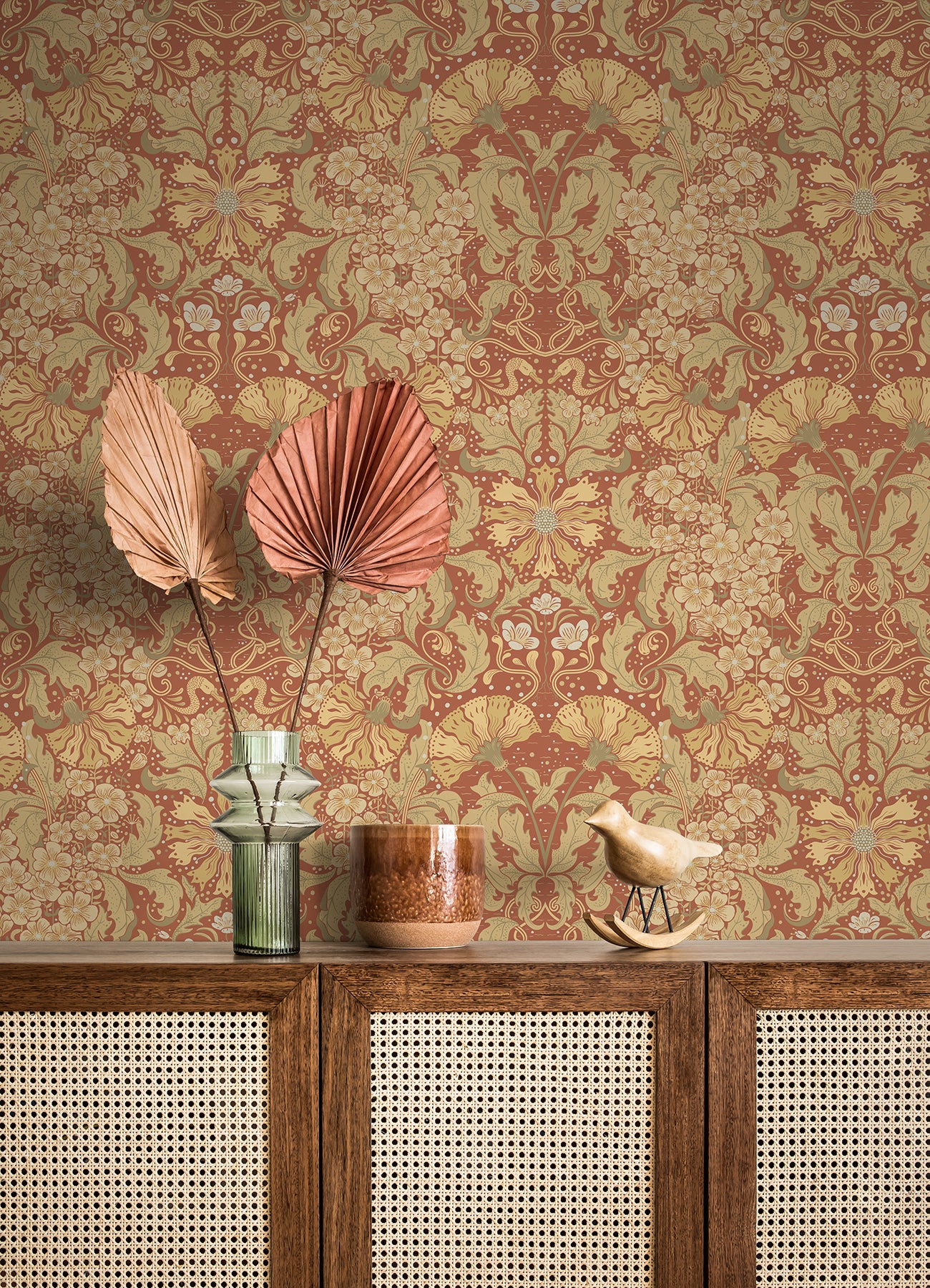A-Street Prints 4080-83114 Ojvind Rust Floral Ogee Wallpaper