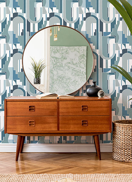 A-Street Prints 4121-72204 Odele Blue Geometric Archways Wallpaper