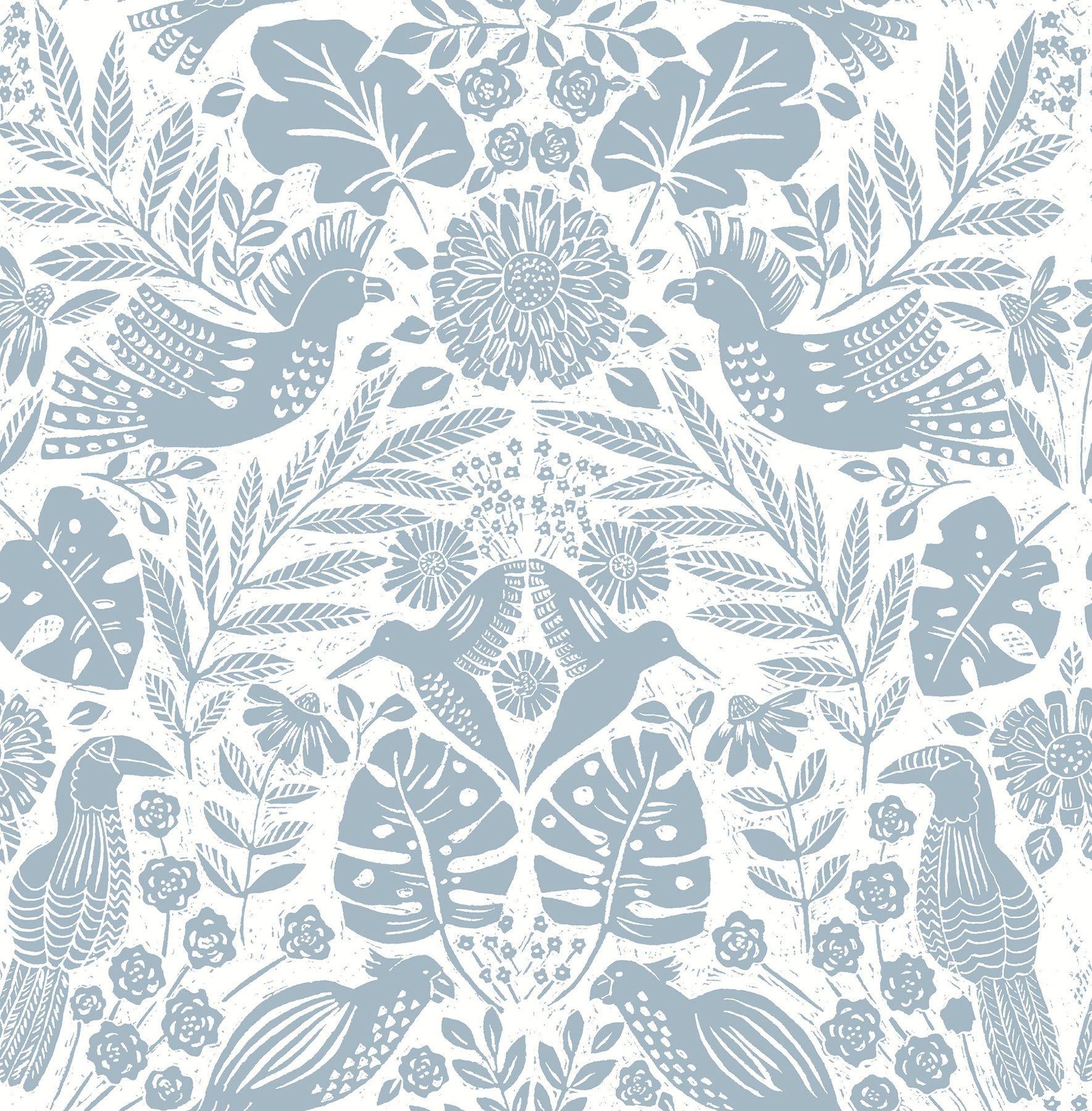 A-Street Prints 4122-27000 Nestle Blue Bird Block Print Wallpaper