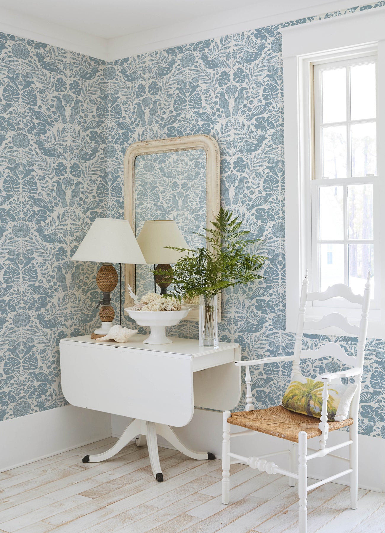 A-Street Prints 4122-27000 Nestle Blue Bird Block Print Wallpaper