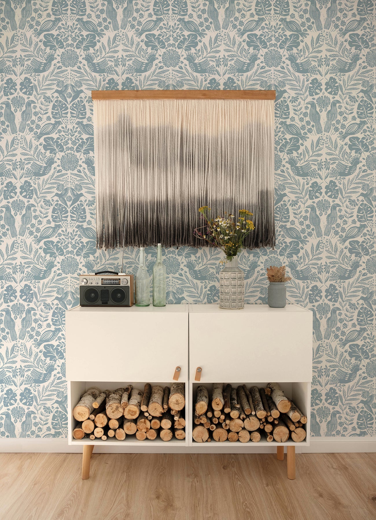A-Street Prints 4122-27000 Nestle Blue Bird Block Print Wallpaper