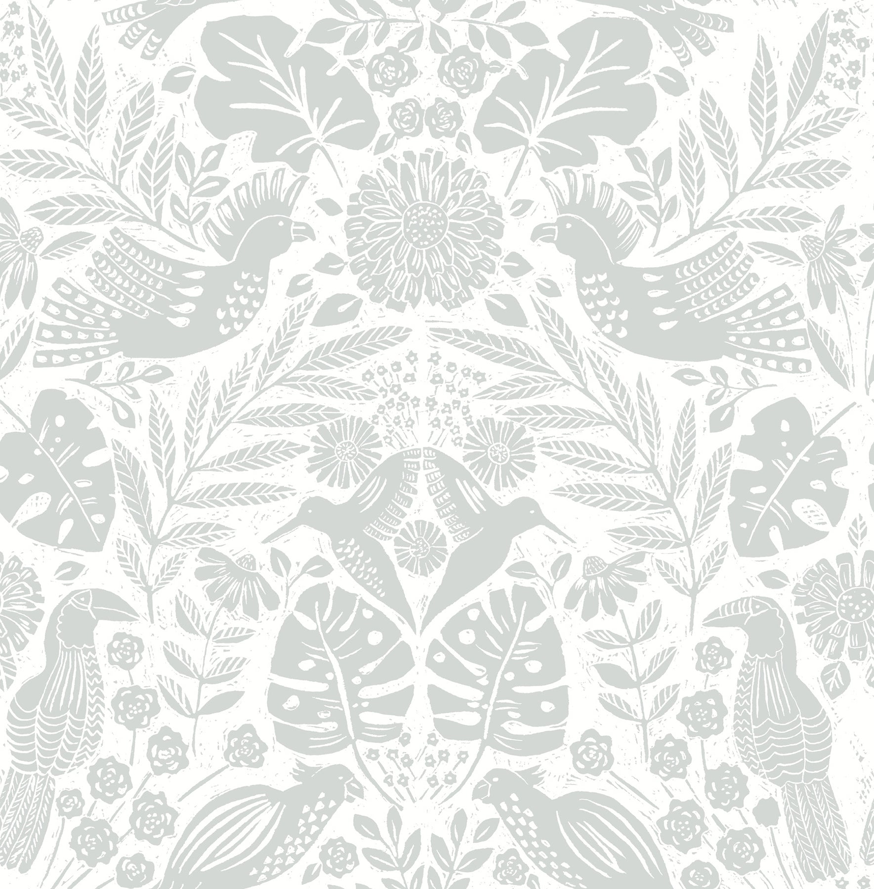 A-Street Prints 4122-27001 Nestle Light Grey Bird Block Print Wallpaper