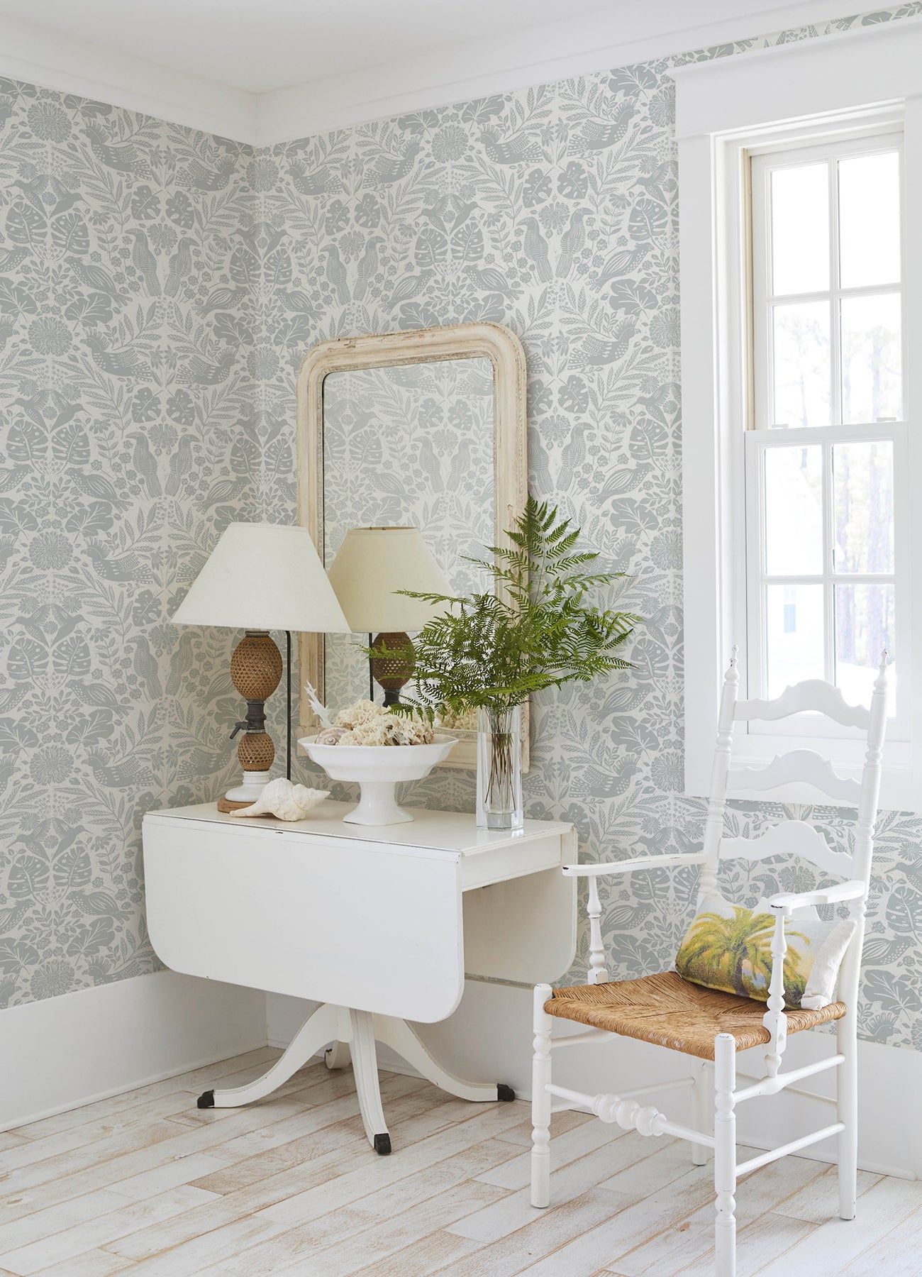 A-Street Prints 4122-27001 Nestle Light Grey Bird Block Print Wallpaper