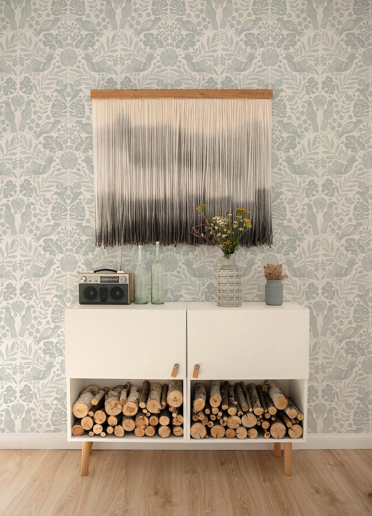 A-Street Prints 4122-27001 Nestle Light Grey Bird Block Print Wallpaper