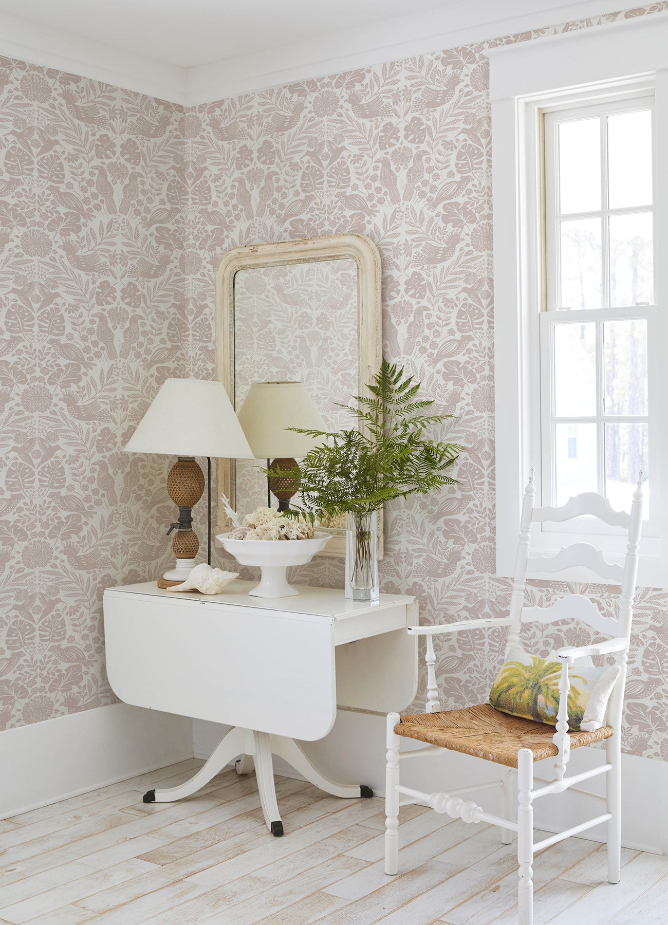 A-Street Prints 4122-27002 Nestle Pink Bird Block Print Wallpaper