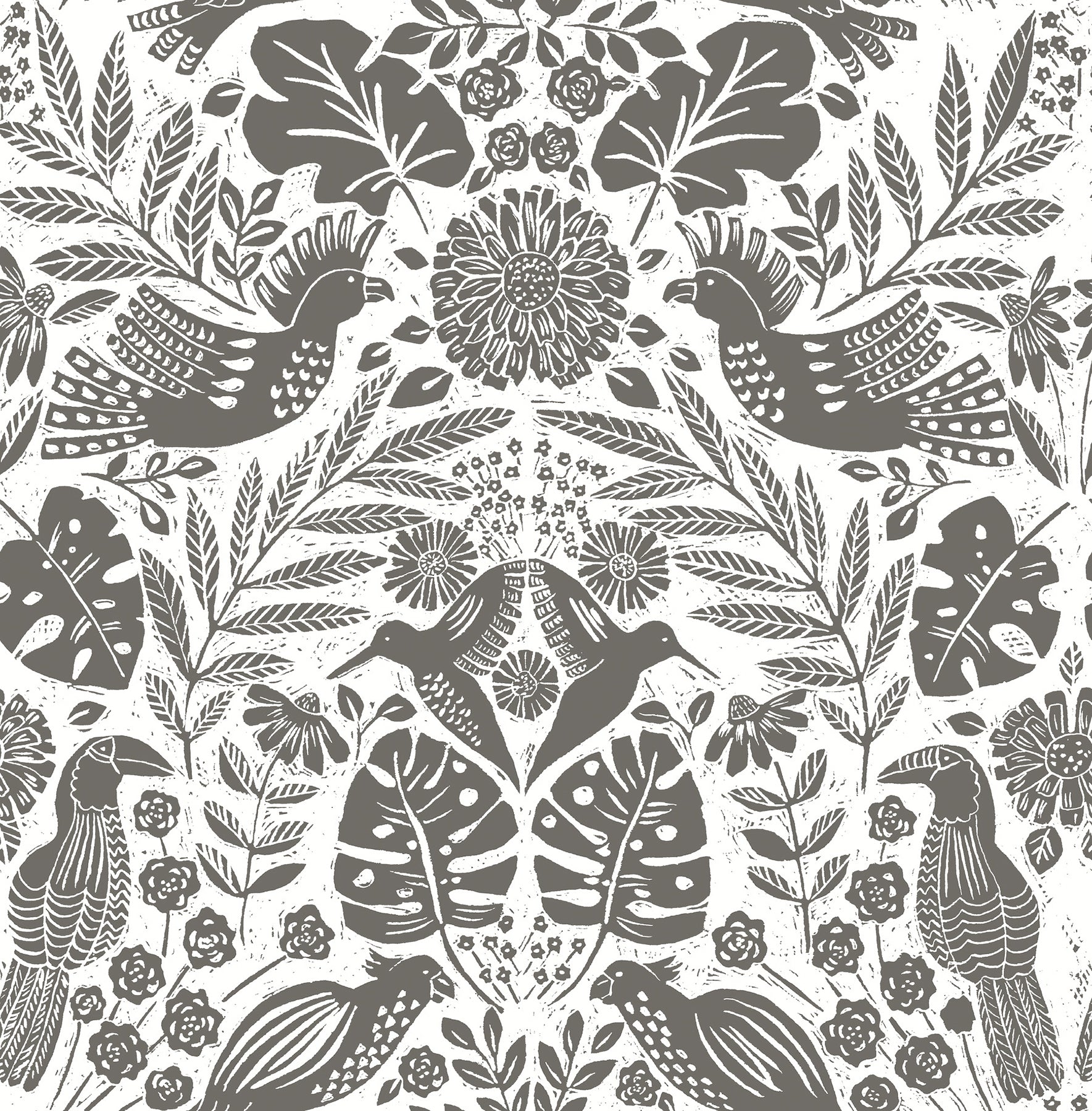 A-Street Prints 4122-27004 Nestle Charcoal Bird Block Print Wallpaper