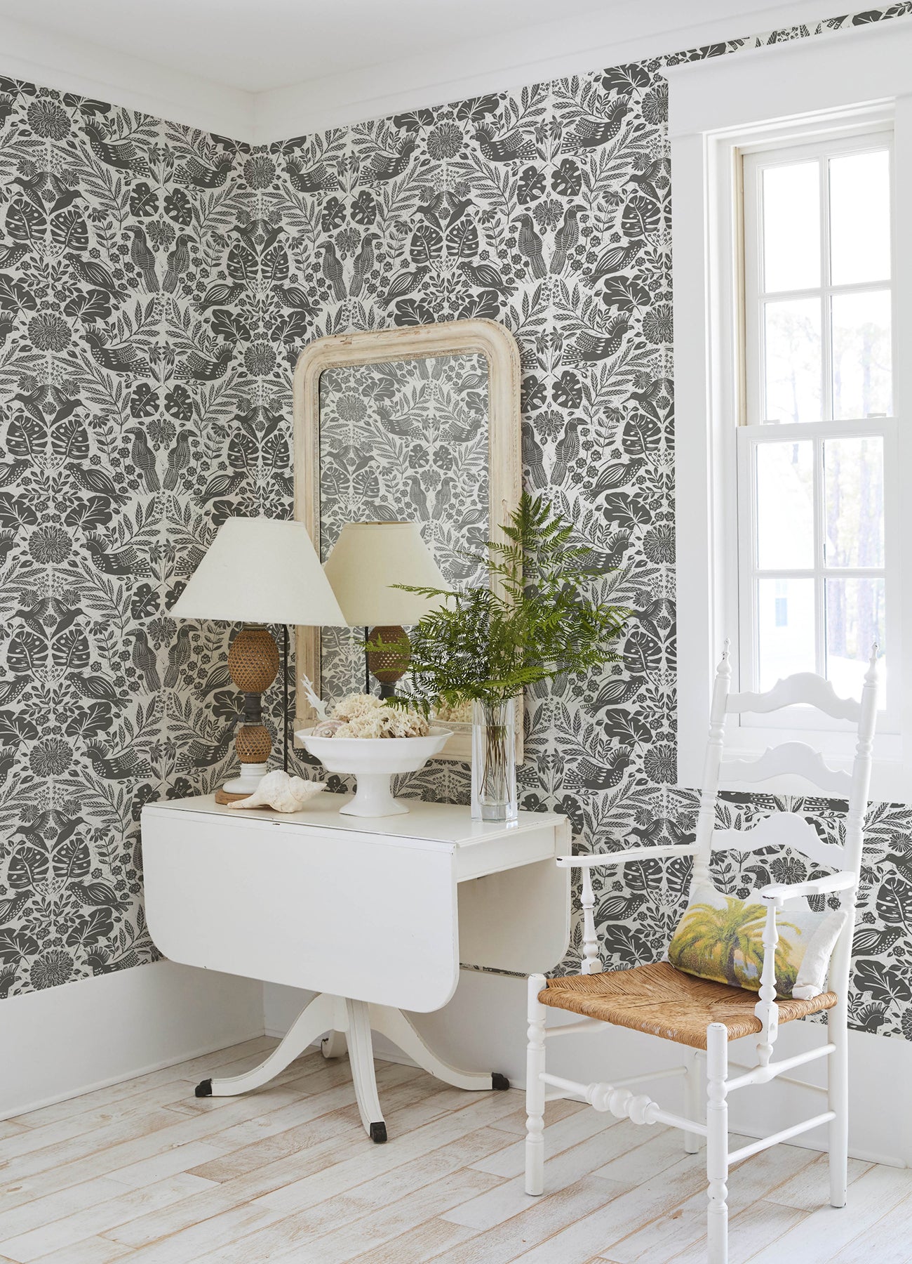 A-Street Prints 4122-27004 Nestle Charcoal Bird Block Print Wallpaper