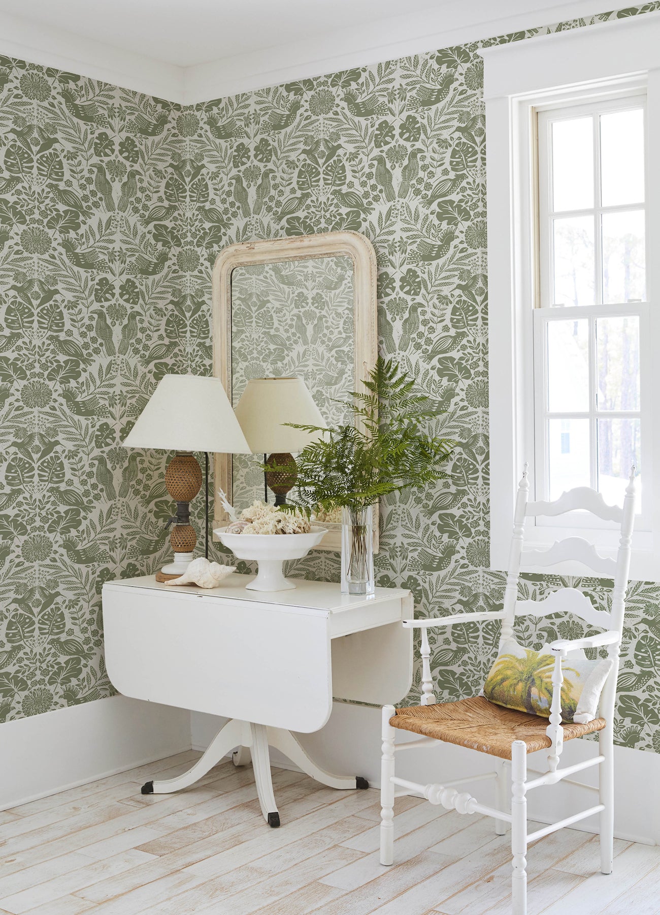 A-Street Prints 4122-27005 Nestle Green Bird Block Print Wallpaper
