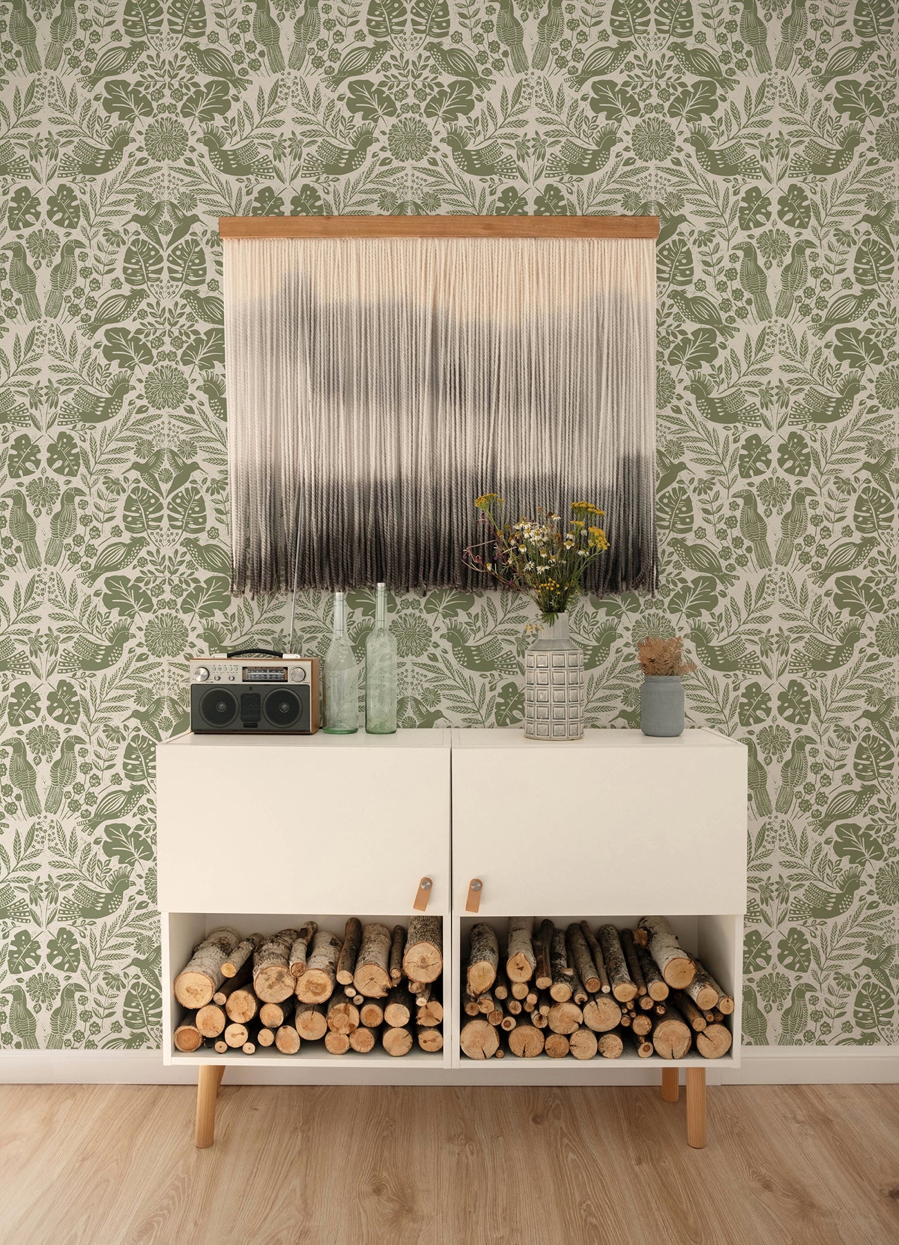 A-Street Prints 4122-27005 Nestle Green Bird Block Print Wallpaper
