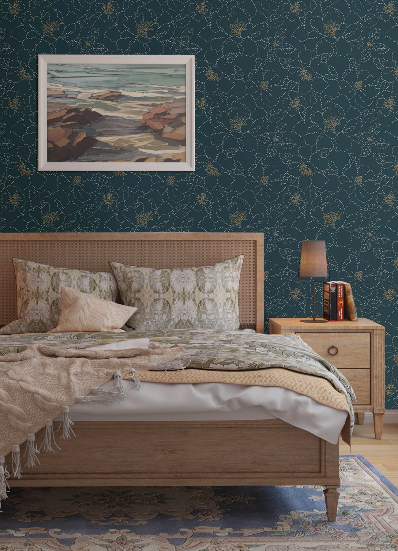 A-Street Prints 4122-27009 Gardena Indigo Embroidered Floral Wallpaper