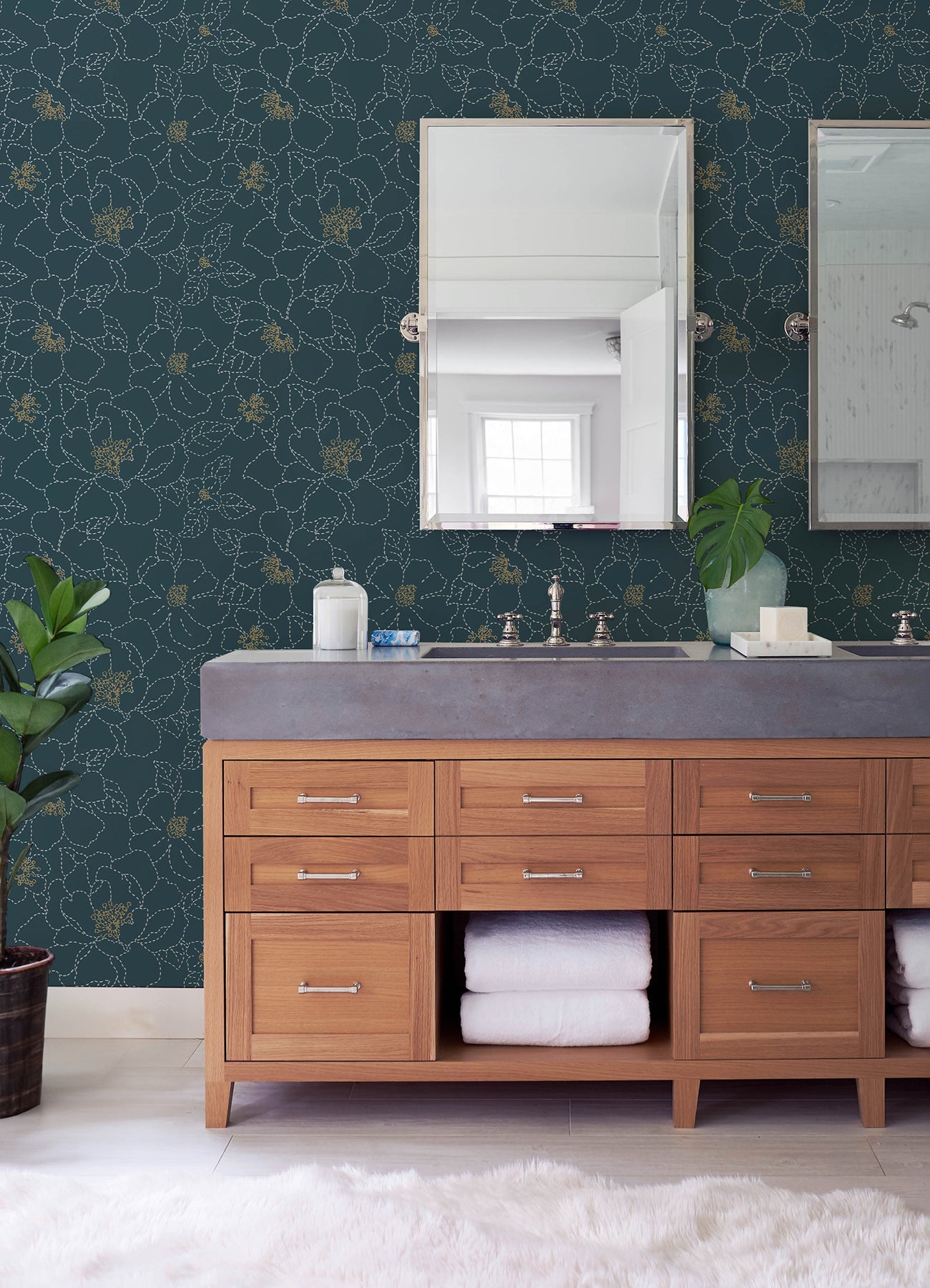 A-Street Prints 4122-27009 Gardena Indigo Embroidered Floral Wallpaper