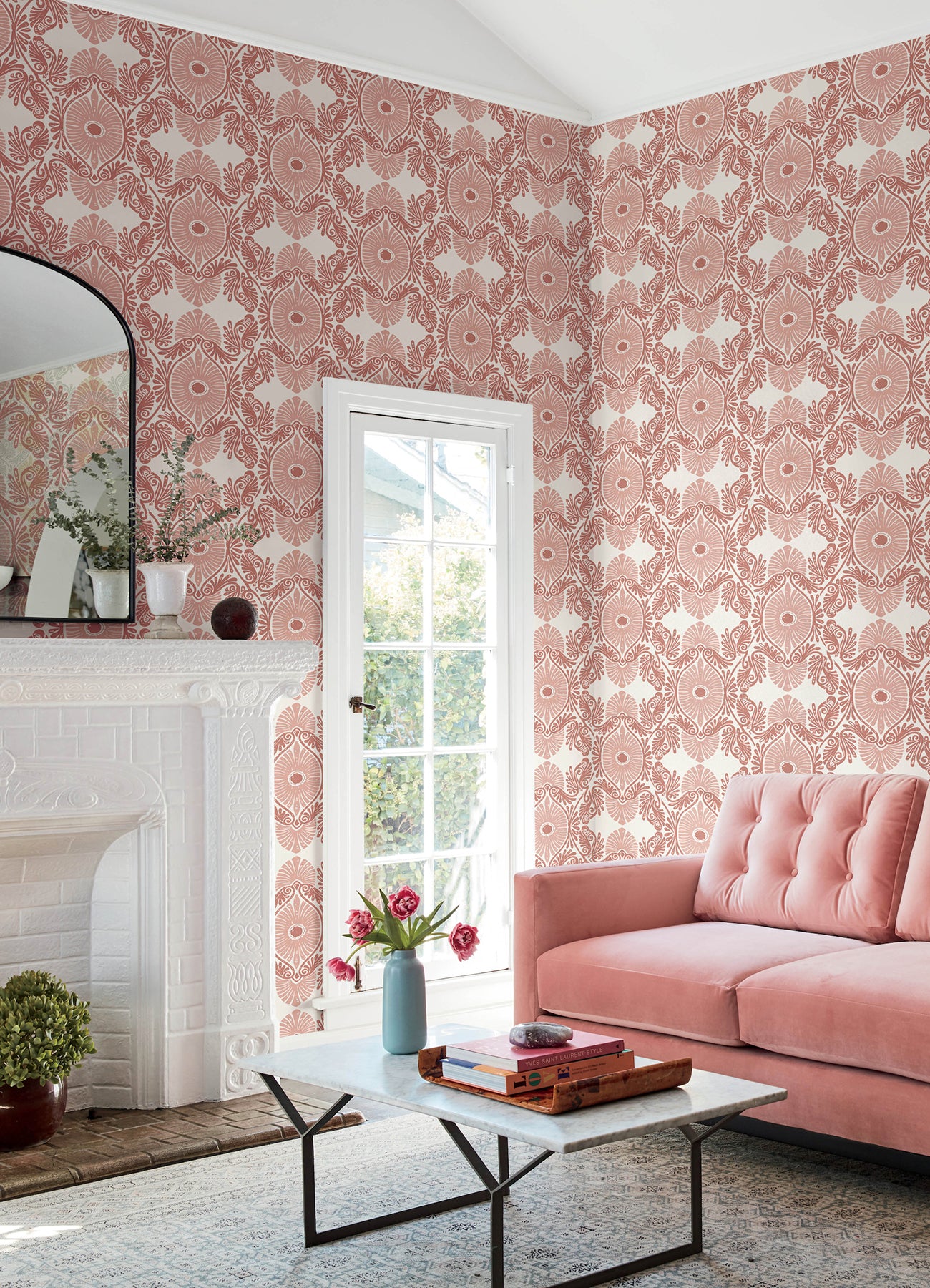 A-Street Prints 4122-72403 Villa Raspberry Embellished Ogee Wallpaper