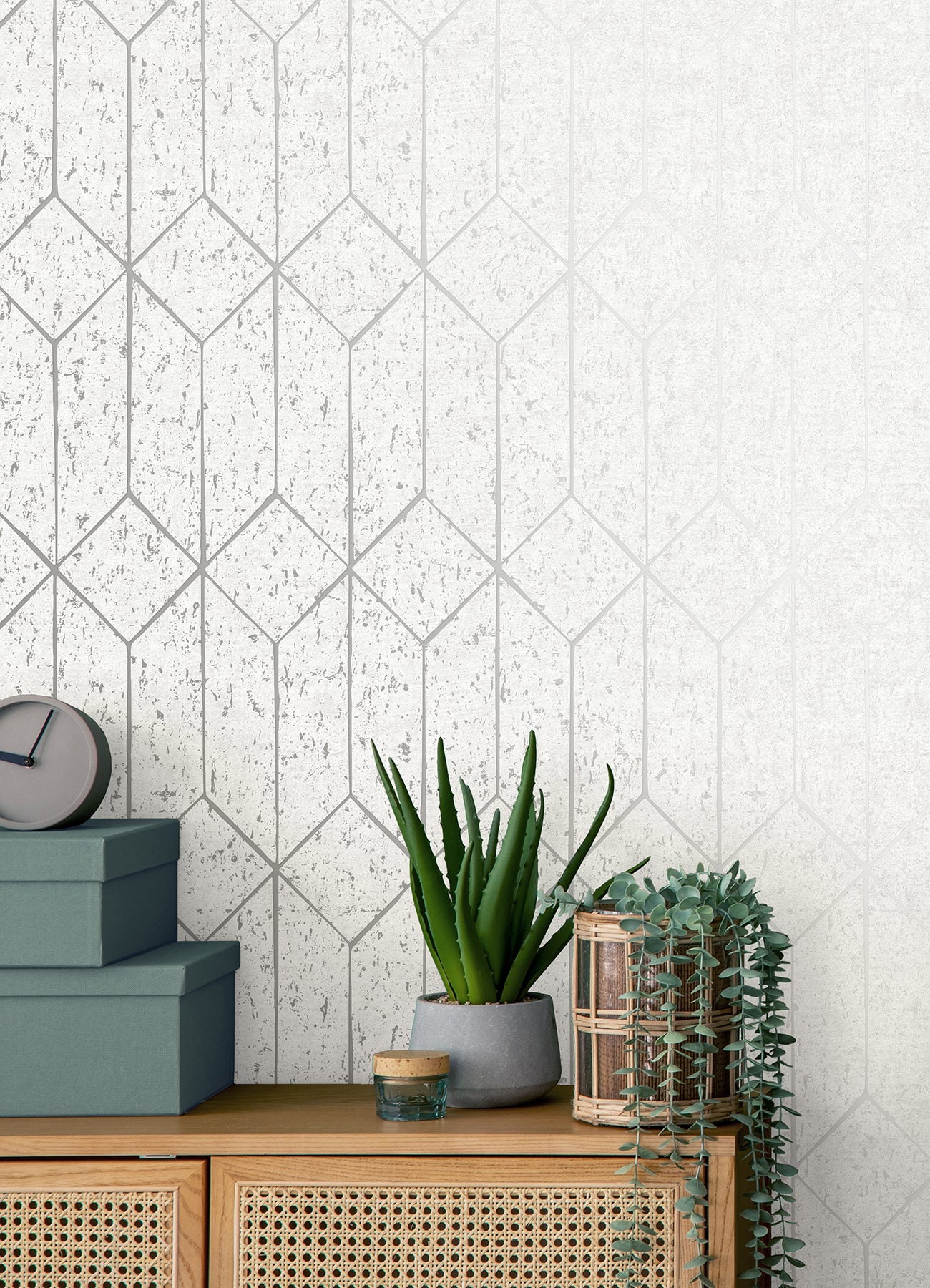 Advantage 4125-26700 Hayden White Concrete Trellis Wallpaper