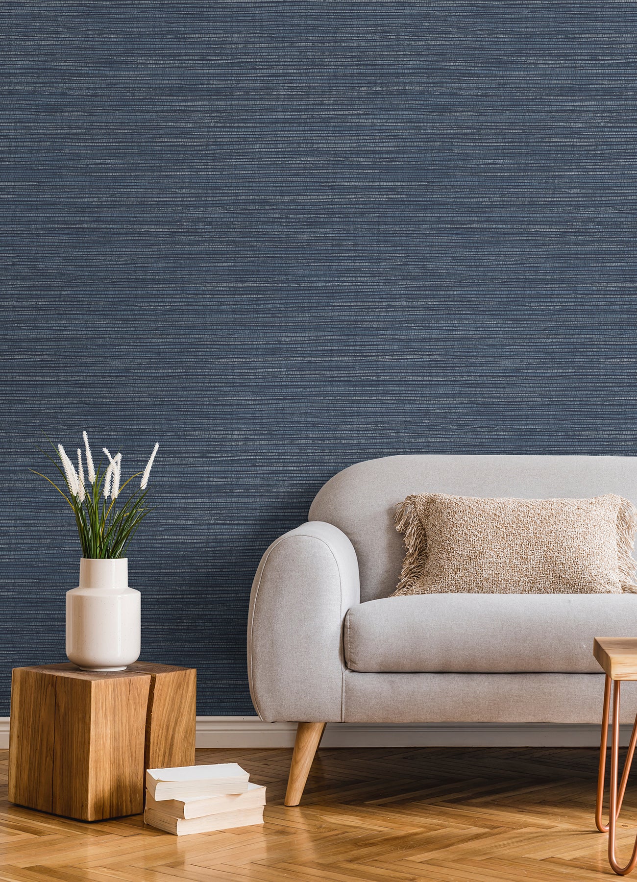 Advantage 4125-26712 Alton Indigo Faux Grasscloth Wallpaper