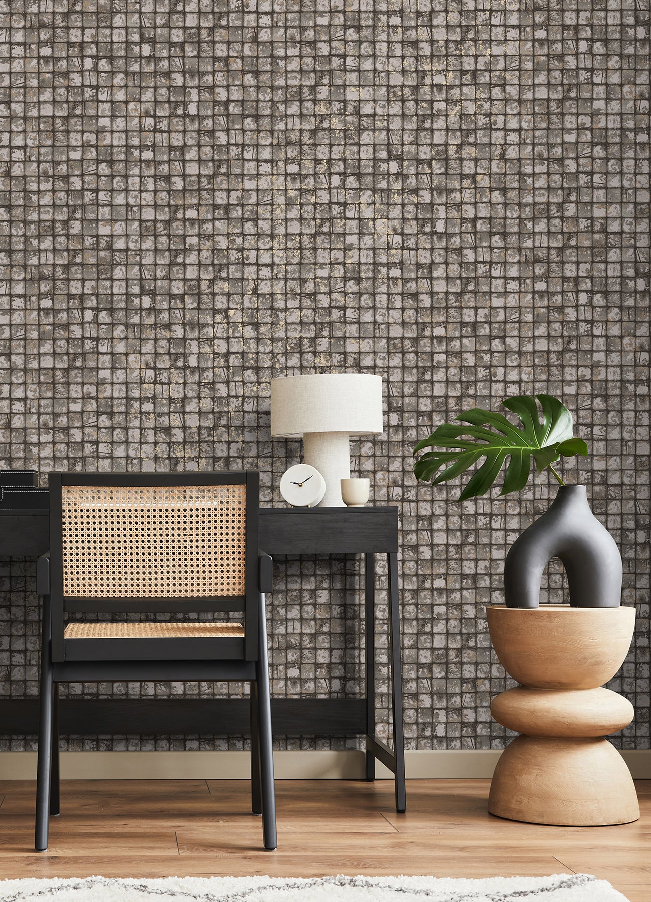 Advantage 4125-26756 Kingsley Grey Tiled Wallpaper