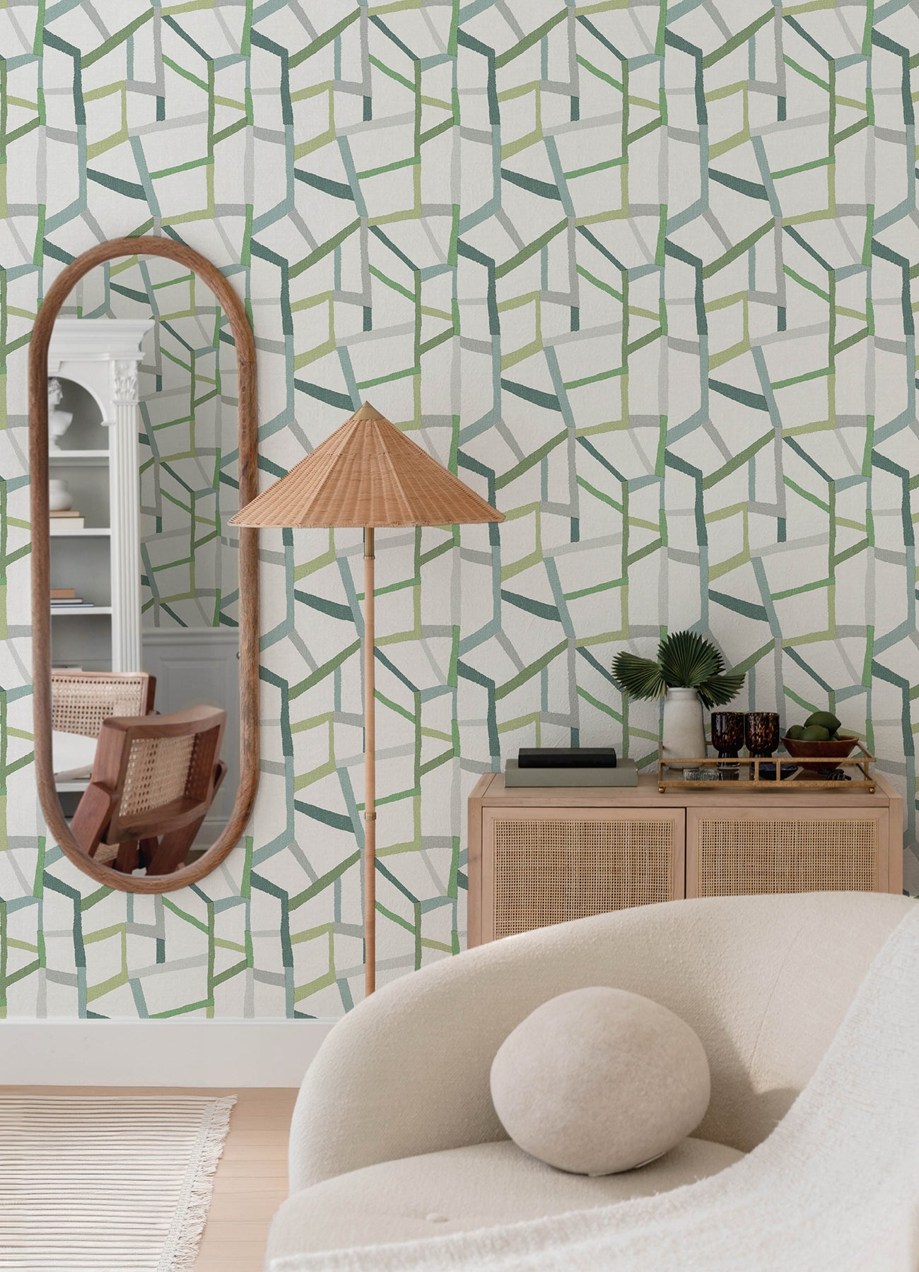 A-Street Prints 4135-25847 Tate Green Geometric Linen Wallpaper