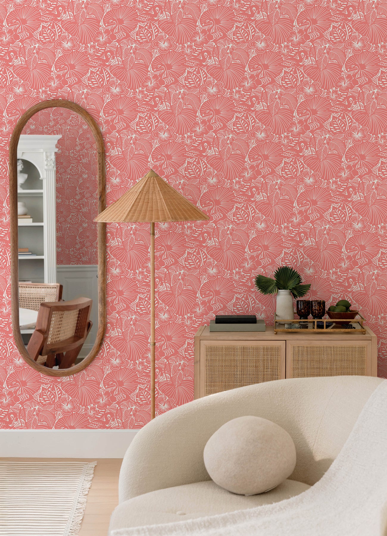 A-Street Prints 4135-72717 Idalia Coral Floral Flamingo Wallpaper