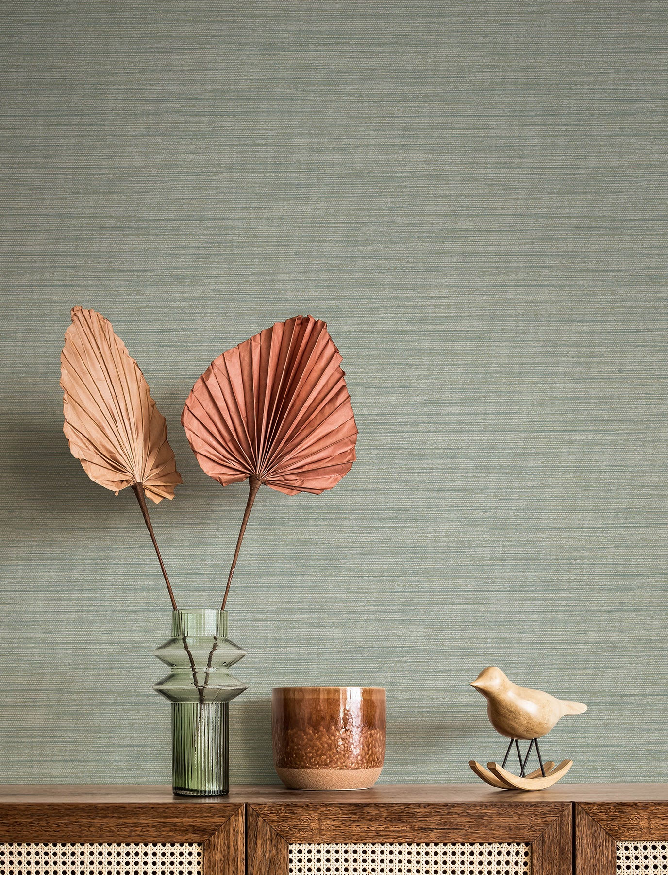 A-Street Prints 4141-27169 Sheehan Sea Green Faux Grasscloth Wallpaper