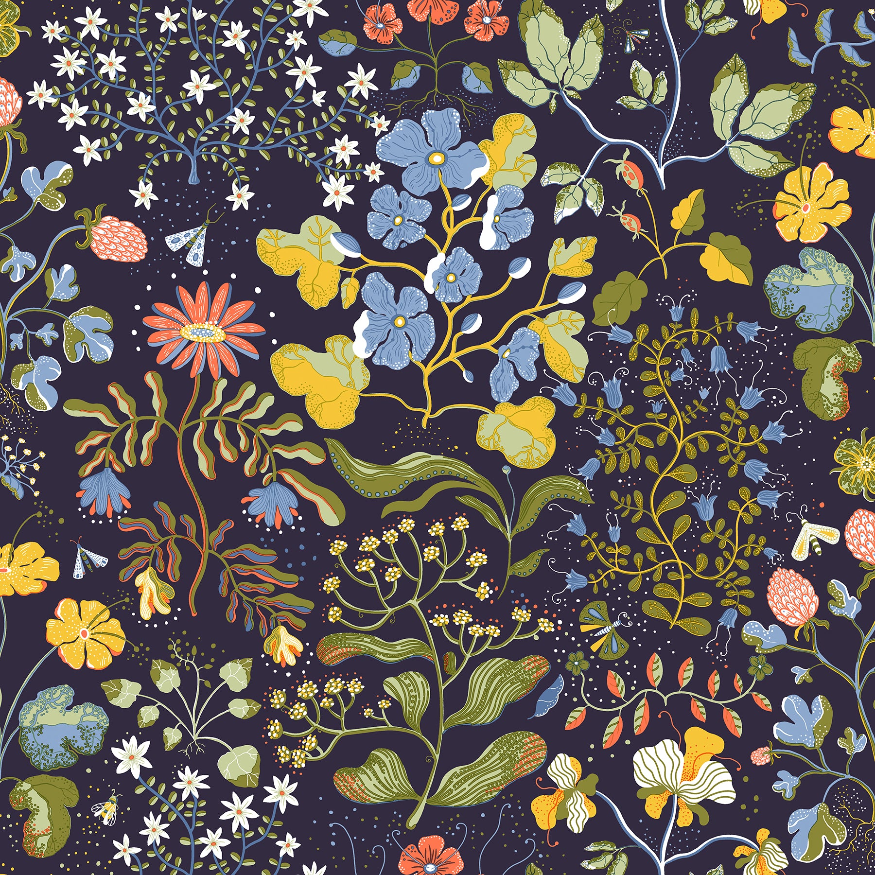 A-Street Prints 4143-22002 Groh Dark Blue Floral Wallpaper