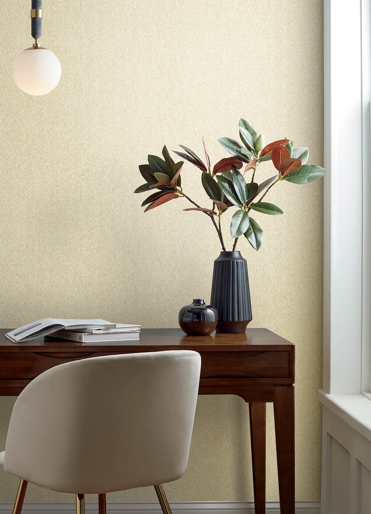 A-Street Prints 4143-26162 Ashbee Yellow Faux Fabric Wallpaper