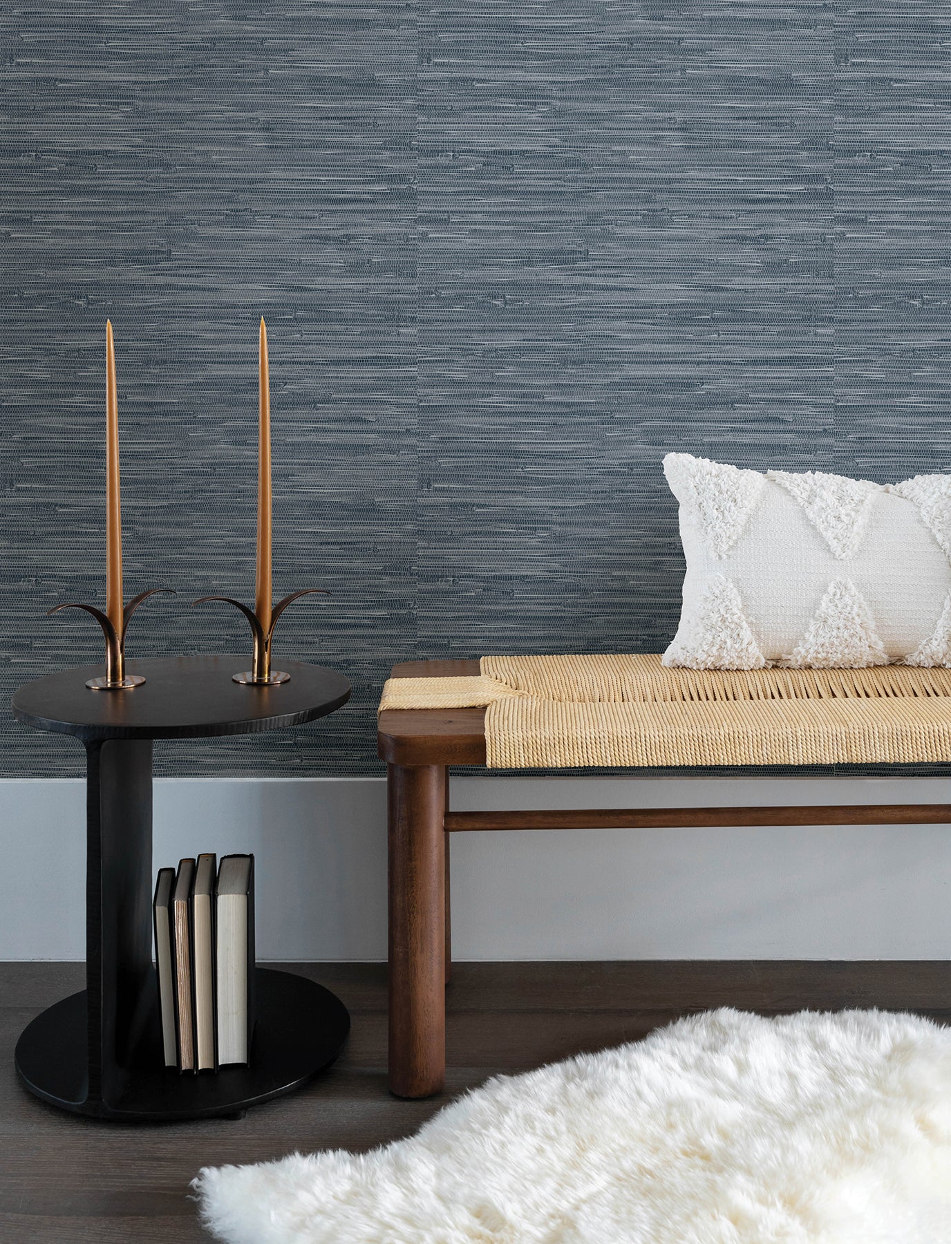 A-Street Prints 4146-27260 Exhale Indigo Woven Faux Grasscloth Wallpaper