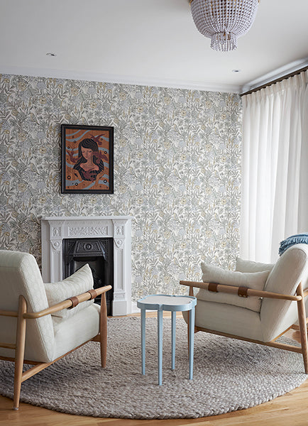 Chesapeake 4148-27411 Goldfinch Neutral Birds and Blooms Wallpaper