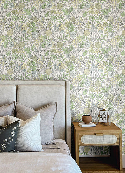 Chesapeake 4148-27412 Goldfinch Green Birds and Blooms Wallpaper