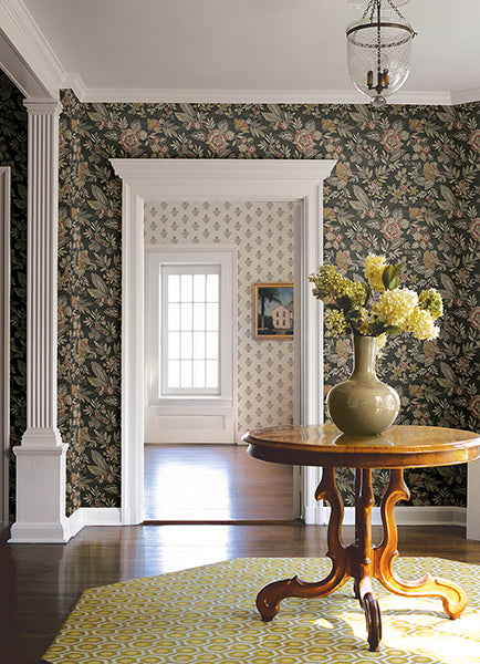 Chesapeake 4148-27421 Begonia Black Floral Trail Wallpaper