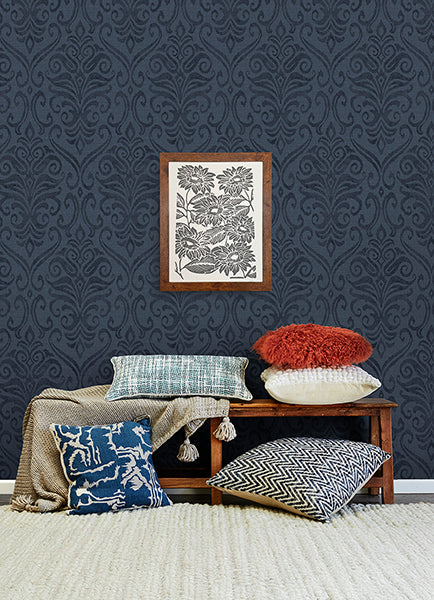 Chesapeake 4148-27438 Adavu Damask Blue Wallpaper