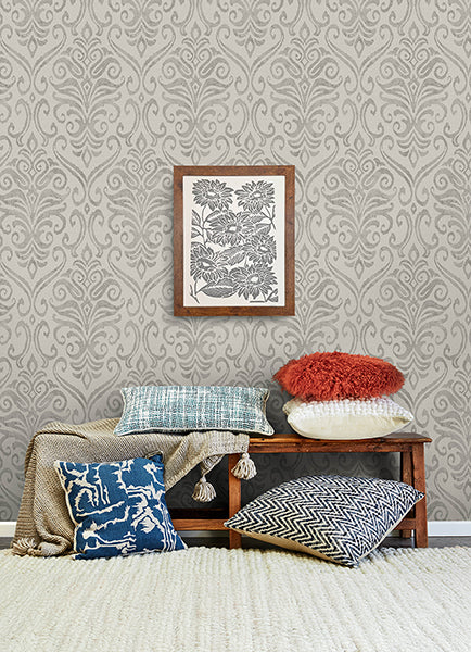 Chesapeake 4148-27439 Adavu Damask Gray Wallpaper