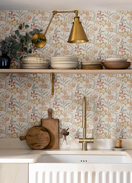 Chesapeake 4148-27447 Passiflora Peach Fruit and Floral Wallpaper