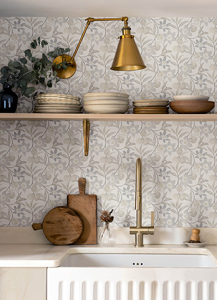 Chesapeake 4148-27450 Passiflora Gray Fruit and Floral Wallpaper