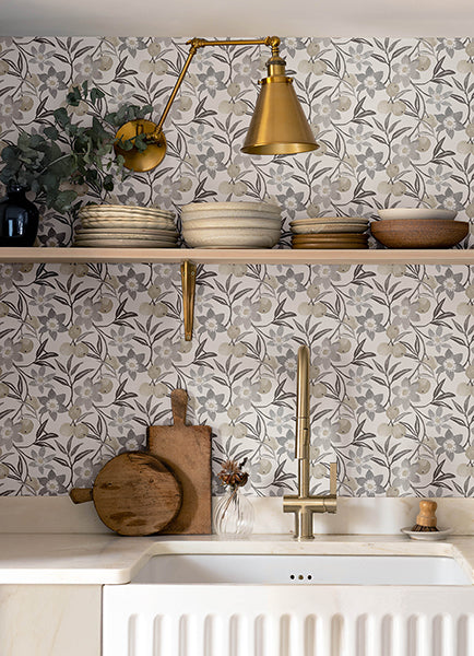 Chesapeake 4148-27451 Passiflora Charcoal Fruit and Floral Wallpaper