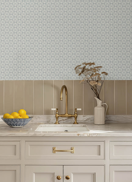 Chesapeake 4148-27452 Phlox Light Blue Floral Stamp Wallpaper