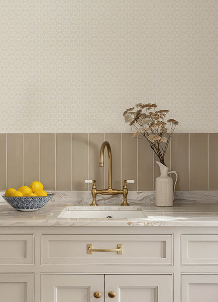 Chesapeake 4148-27453 Phlox Light Beige Floral Stamp Wallpaper