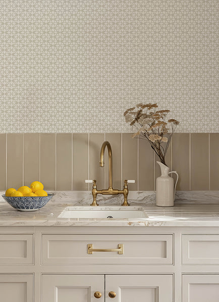 Chesapeake 4148-27454 Phlox Light Gray Floral Stamp Wallpaper