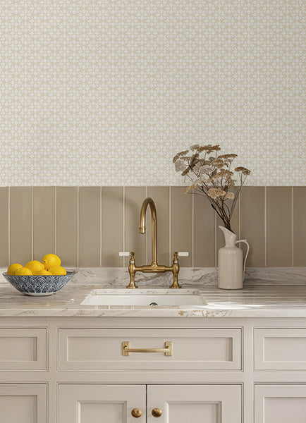 Chesapeake 4148-27455 Phlox Light Beige Floral Stamp Wallpaper