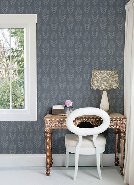 Chesapeake 4148-27473 Garland Denim Block Tulip Wallpaper