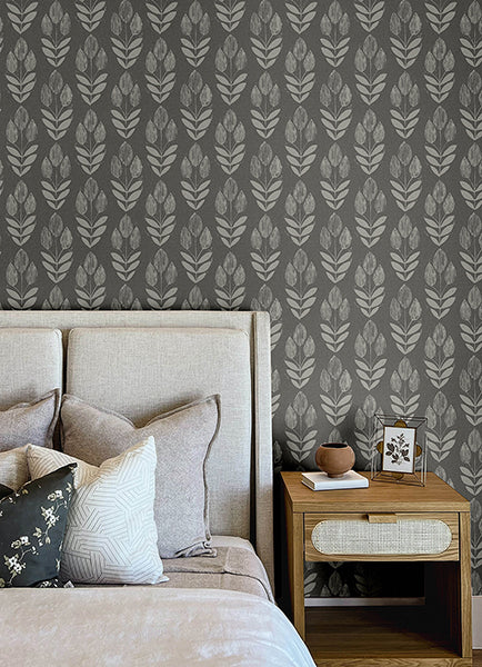 Chesapeake 4148-27477 Garland Charcoal Block Tulip Wallpaper