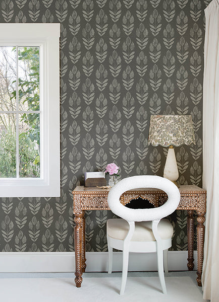 Chesapeake 4148-27477 Garland Charcoal Block Tulip Wallpaper