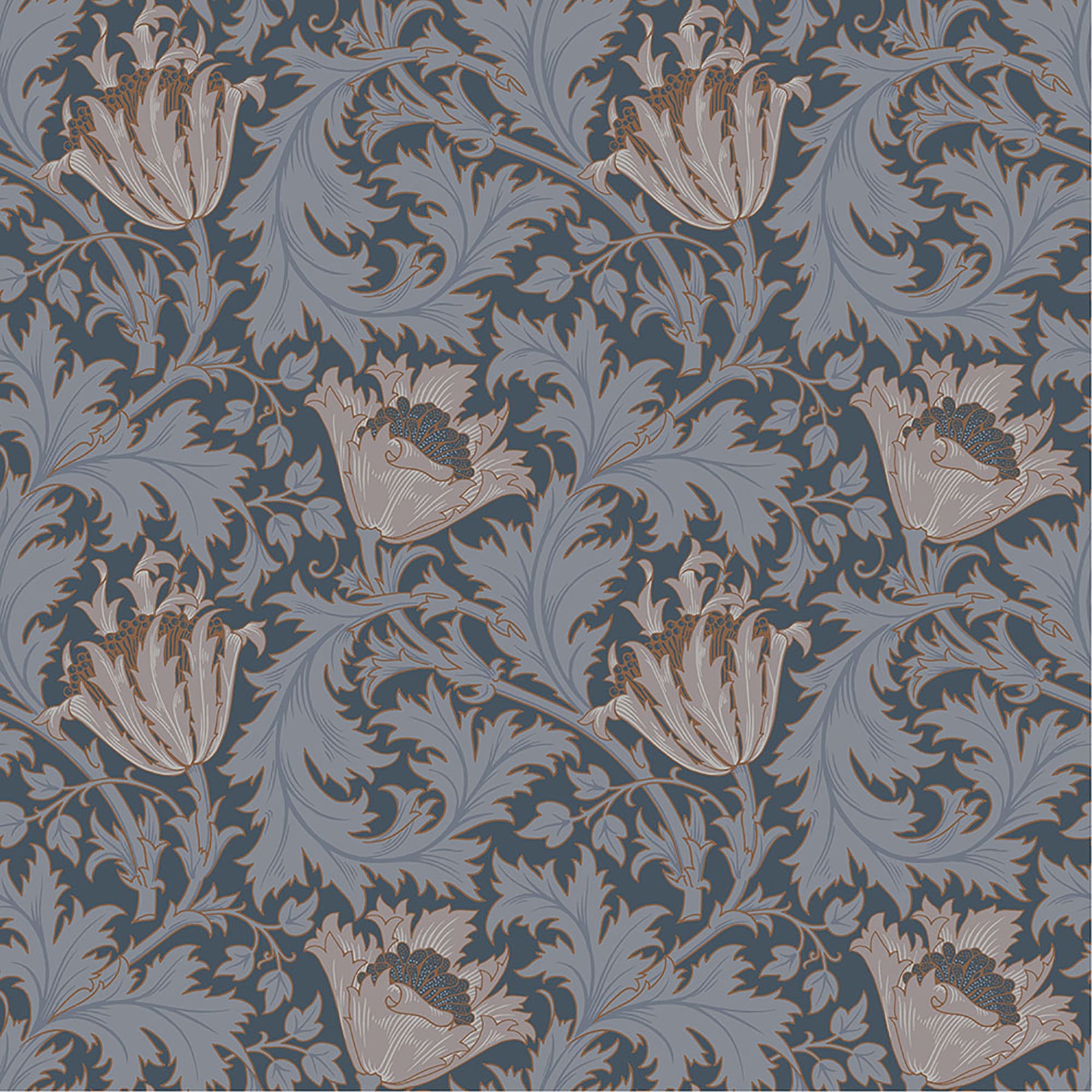 A-Street Prints 4153-82006 Anemone Dark Blue Floral Trail Wallpaper