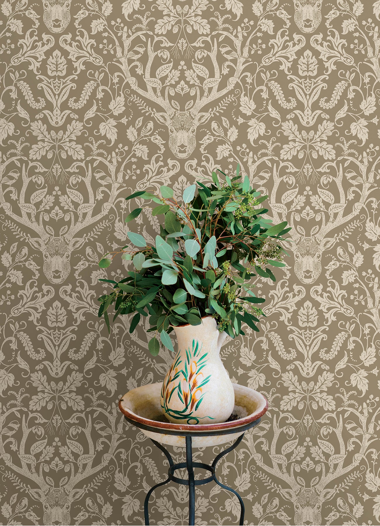 Chesapeake 4169-12705 Kiwassa Light Brown Antler Damask Wallpaper