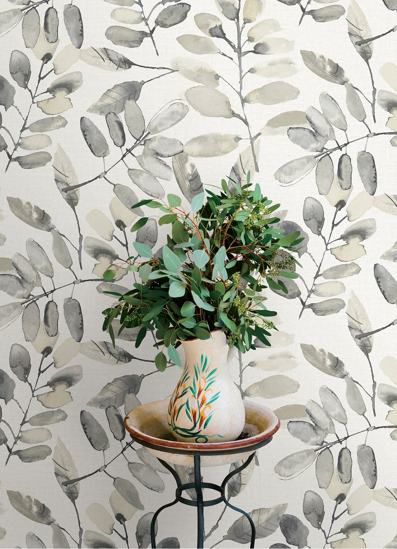 Chesapeake 4169-13910 Pinnate Charcoal Leaves Wallpaper