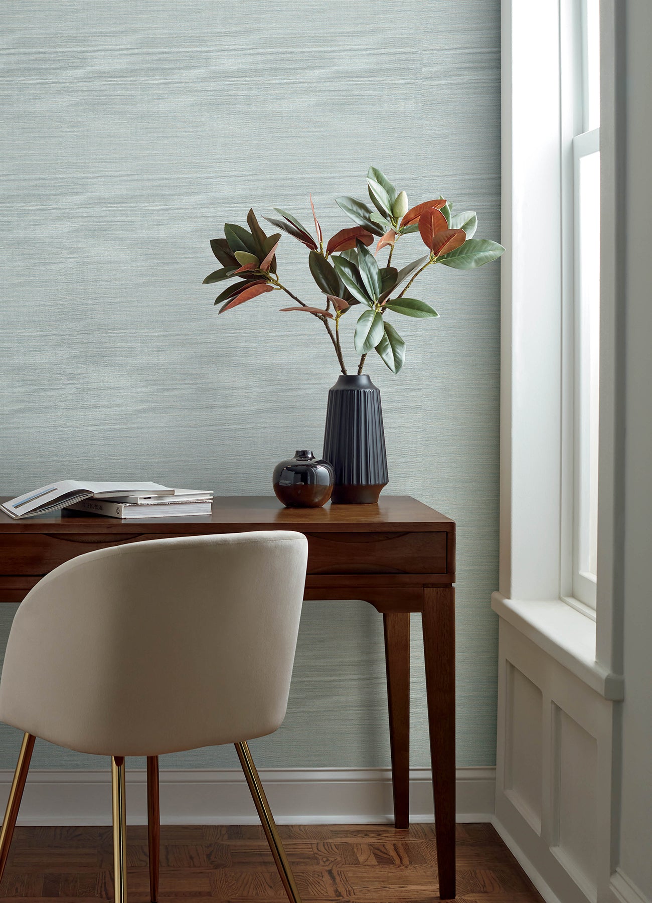 Chesapeake 4169-24278 Agave Light Blue Faux Grasscloth Wallpaper
